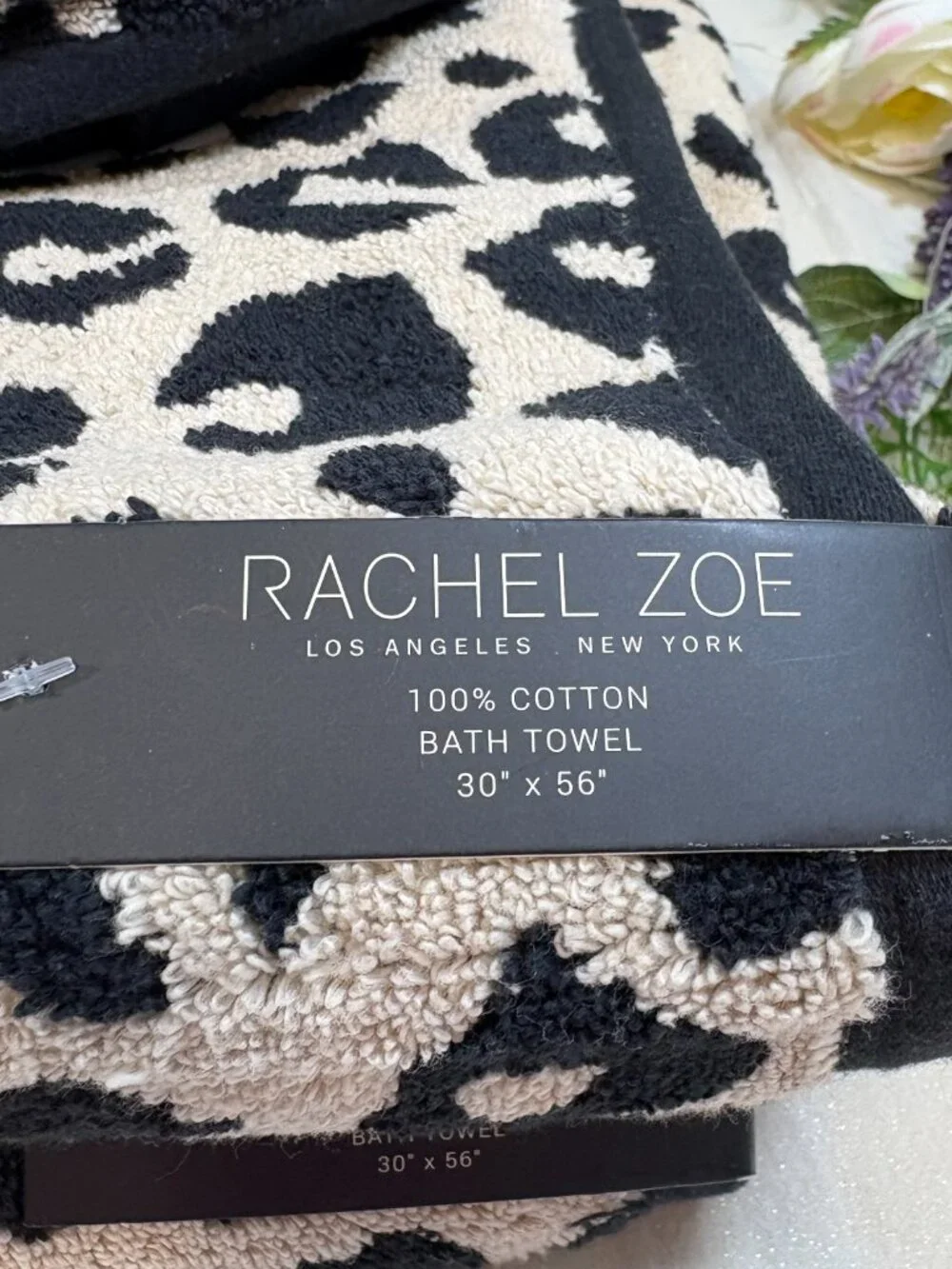 Rachel Zoe Leopard Print Black Beige Bath Hand Towels Washcloth 8 Pc Set Revers